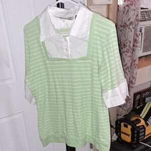 Tiara Mint and White Striped Button Down Shirt